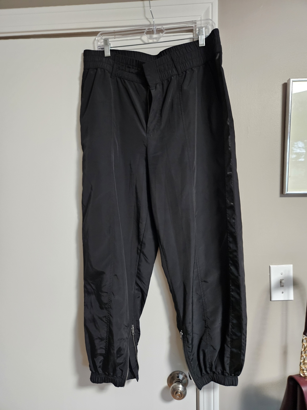 Black Elastic-Waist Track Joggers with Side Stripe